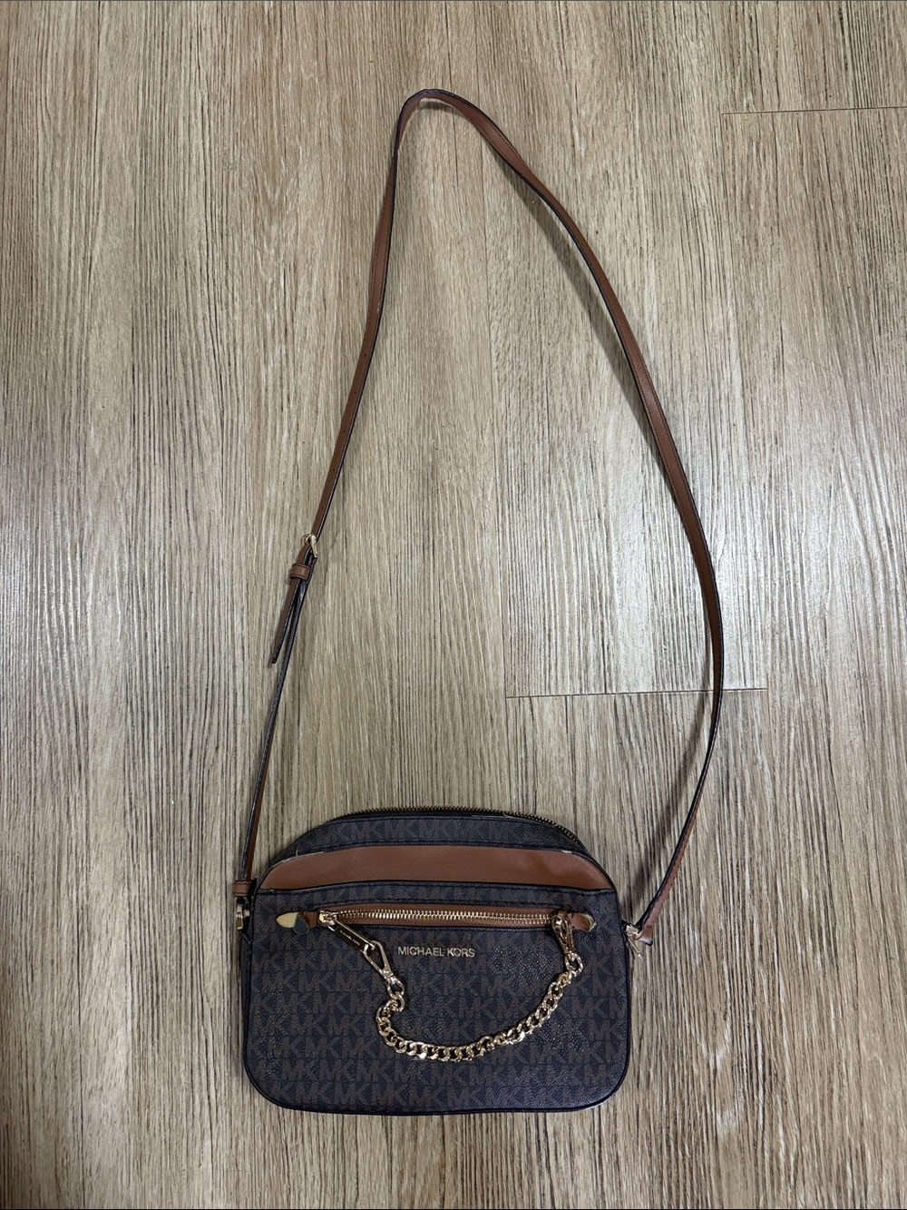 Michael Kors Brown and Tan Logo Crossbody Bag